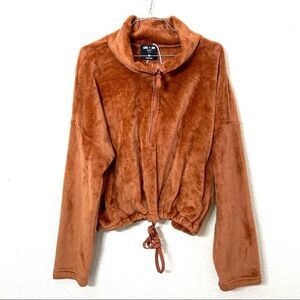 Love + Joy by FCT Burnt Orange Half Zip Mock Turtle Neck Cinch Waist Fleece New